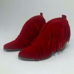 Red Fringe Booties